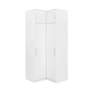 Dulap de colț Bali, design compact pentru optimizarea spațiului, PAL melaminat, 108x57x200 cm, Alb