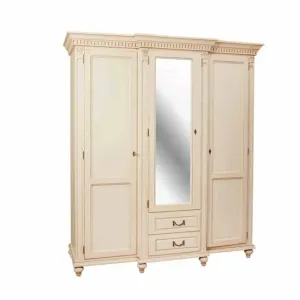 Dulap Floris, 3 uși spațioase, lemn masiv și MDF, 188x67x218 cm, crem patinat