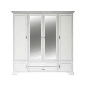 Dulap Idento cu oglindă SZF6D2S, 6 uși, 2 sertare, MDF și PAL laminat, 227.5x61x225 cm, alb alpin