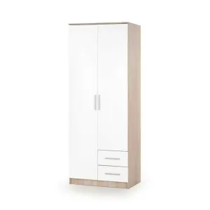 Dulap Lima S2, design versatil, PAL laminat lucios, 80x52x205 cm, alb-Sonoma