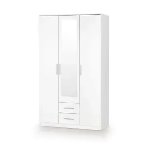 Dulap Lima S3 cu oglindă, design modern, PAL laminat lucios, 120x52x205 cm, alb
