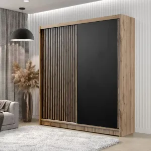 Dulap London fara oglindă, 2 uși glisante, PAL melaminat, 203x60x215 cm, negru