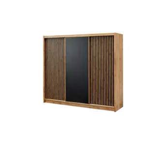 Dulap London, spațiu generos de depozitare, PAL melaminat și uși glisante cu feronerie Hafele, 250x60x215 cm, negru