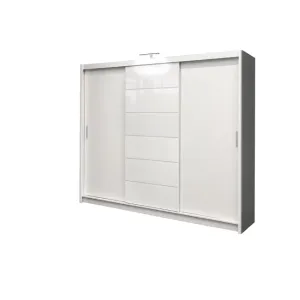 Dulap Malibu dulap cu usi culisante din pal melaminat cu feronerie de calitate și compartimentare practică, 250x61x215 cm, alb