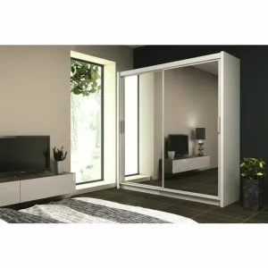 Dulap Paris dulap cu usi culisante din pal melaminat cu feronerie de calitate și compartimentare practică, 120x61x215 cm, alb