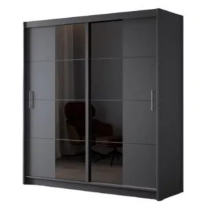 Dulap Porto 2 dulap cu oglinda si usi culisante din pal melaminat cu feronerie de calitate și compartimentare practică, 203x61x215 cm, grafit