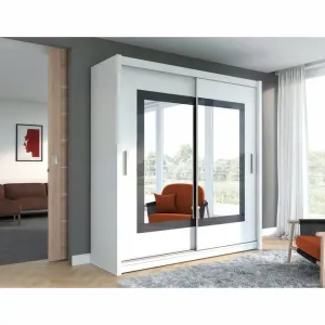 Dulap Preston dulap cu usi culisante din pal melaminat cu feronerie de calitate și compartimentare practică, 203x61x215 cm, alb