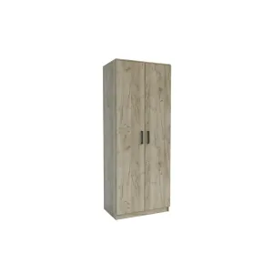 Dulap Simple Grey Craft 2D, 2 uși, bară haine + polite, PAL melaminat, 205x80x52 cm, gri craft