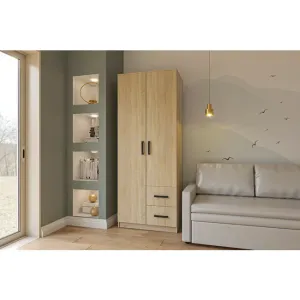 Dulap Simple Sonoma 2D cu sertare, structură PAL melaminat, design modern, 205x80x52 cm, Sonoma
