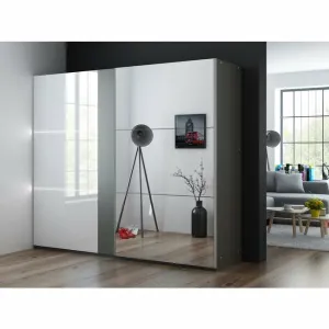 Dulap Tunis cu uși culisante și profil LED, pal melaminat, 250x65x215 cm, grafit