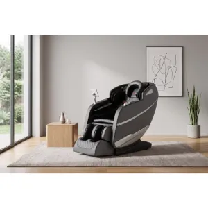 Fotoliu masaj gravitație zero gri, încălzire, bluetooth, role picioare, airbag corp complet, LED touch