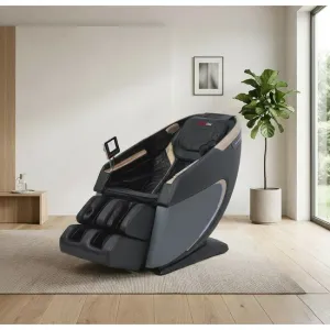 Fotoliu masaj cu functie vocala, încălzire, bluetooth, 6 brate mecanice cu role 3D, airbag corp complet, LED touch, Șină SL lungă