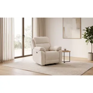 Fotoliu cu funcție recliner relax electrică, tapițerie catifelată bej și suport picioare