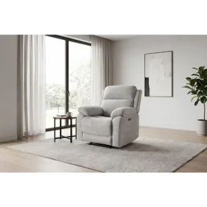 Fotoliu cu funcție recliner relax electrică, tapițerie catifelată gri și suport picioare