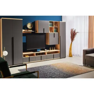 Living Duet, gri - bardolino, compact cu dulapuri si comodă TV, PAL Melaminat