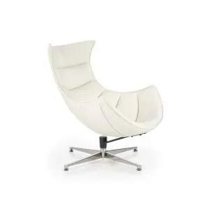Fotoliu Luxor, spătar ergonomic și design modern, piele și oțel inoxidabil, 86x84x96 cm, alb
