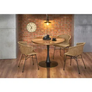 Masă Carmelo rotundă cu blat MDF furniruit și cadru metalic, 100x75 cm, nuc/negru