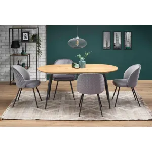 Masă Colorado extensibilă cu blat MDF furniruit și picioare metalice, 120-160x80x74 cm, stejar/negru
