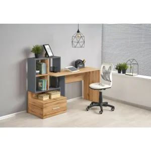 Masă de birou Grosso, design funcțional cu rafturi și sertare, PAL melaminat, 149x50x105 cm, gri