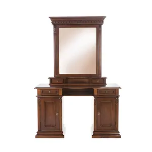 Masă de Toaletă Diana, linie clasică, masiv fag + panel + MDF furniruit nuc, 134x50x78 cm, finisaj la alegere