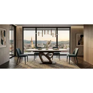 Masă dining 5930 extensibila, modernă cu picior central auriu, blat ceramic