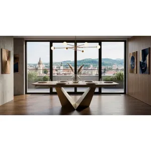 Masă dining extensibilă - 6710, modernă cu picioare aurii, blat ceramic