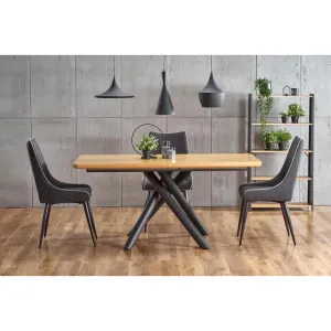 Masă Derrick extensibilă cu blat MDF furniruit și cadru metalic, 160-200x90x75 cm, stejar/negru