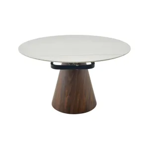 Masă extensibilă rotunda 2648A-3, modernă cu picior conic, textura lemn /blat alb