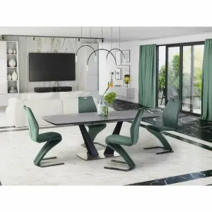 Masă Fangor, extensibilă, MDF și metal, 160-220x90x76 cm, gri închis