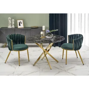 Masă Raymond 2 rotundă, blat sticlă marmorat, structură metalică, diametru 100x73 cm, negru/gold