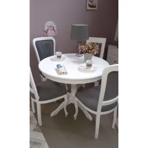 Masă rotundă extensibilă, cu blat detașabil, din lemn, 100/140 cm, alb