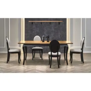 Masă Windsor extensibilă, blat MDF furnir stejar, picioare lemn masiv, 160-240x90x76 cm, stejar-negru