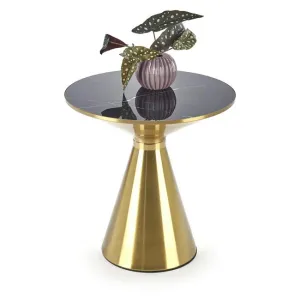 Măsuță cafea Tribeca rotundă, blat ceramică marmură neagră, cadru inox auriu, diametru 50x52 cm, negru/auriu