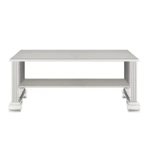 Măsuță cafea White, design clasic, PAL melaminat, 120x60x56 cm, frasin alb/pin argintiu