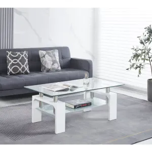Măsuță de cafea Dalila, blat din sticlă securizată și cadru MDF, design modern, 110x60x45 cm, alb
