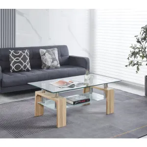 Măsuță de cafea Dalila, blat din sticlă securizată și cadru MDF, design modern, 110x60x45 cm, Sonoma