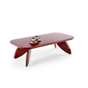 Măsuță de cafea Soraya, blat MDF lăcuit lucios, structură lemn masiv, design compact, 120x60x36 cm, vișiniu
