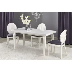 Masă Mozart extensibilă, blat rezistent, MDF laminat + lemn fag, 160-240x90x75 cm, alb