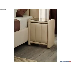 Noptieră Fancy, bej - 47.5x59.5x45.5 cm, design modern, tapițată cu stofă, PAL și sticlă