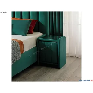 Noptieră Fancy, verde - 47.5x59.5x45.5 cm, design modern, tapițată cu stofă, PAL și sticlă