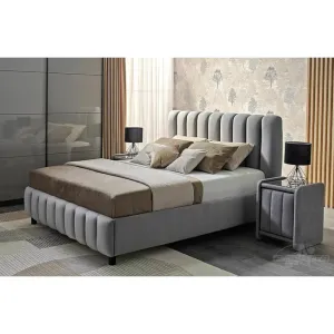 Noptieră Fancy, gri - 47.5x59.5x45.5 cm, design modern, tapițată cu stofă, PAL și sticlă