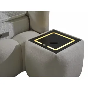Noptieră Madonna tapițată cu stofa premium, inteligenta multifunctionala, iluminare LED tactil, incarcare wireless, culoare crem