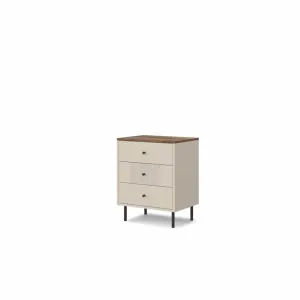 Noptiera Tiramisu KOM3S – 3 Sertare, Design Vertical cu Fronturi Frezate