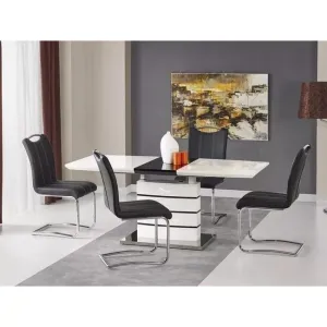 Masă Nord extensibilă, MDF lucios, design elegant, 140-180x80x76 cm, alb/negru