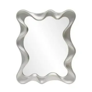 Oglindă de perete Deco, cadru MDF + plastic, design modern, 90x70x5 cm, argintiu