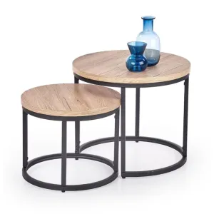 Set 2 măsuțe cafea Oreo, rotunde, PAL melaminat, 53x45 cm, stejar San Remo