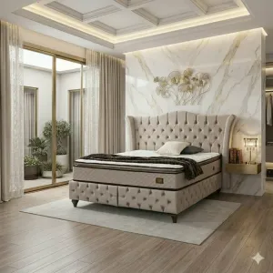 Pat  Adel cu saltea Gratis, crem - 180x200 cm, design elegant, confort premium, structură rezistentă