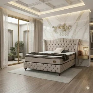 Pat  Adel cu saltea Gratis, crem - 160x200 cm, design elegant, confort premium, structură rezistentă