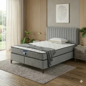 Pat Carla, gri - 140x200 cm, design elegant, capitonare premium, spatiu depozitare
