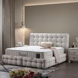 Pat + Saltea gratis Monart, crem - 140x200 cm, cu ladă depozitare, stofă Premium